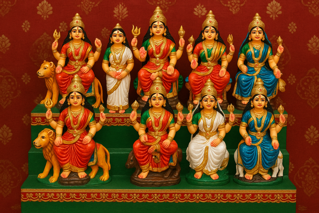 Nava durgai set, golu dolls, navaratri, 9 durga avatars, clay dolls, same size, authentic